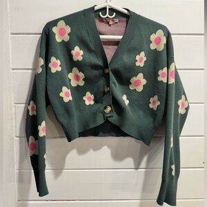 Cropped Floral Cardigan Woman’s Sweater, Sz M, Bailey Rose Retro